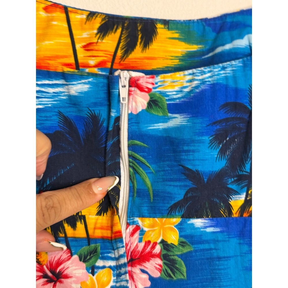 Vintage Pacific Legend Blue Hawaii Tropical Sunset Hibiscus Cotton Sundress XL - Picture 3 of 5